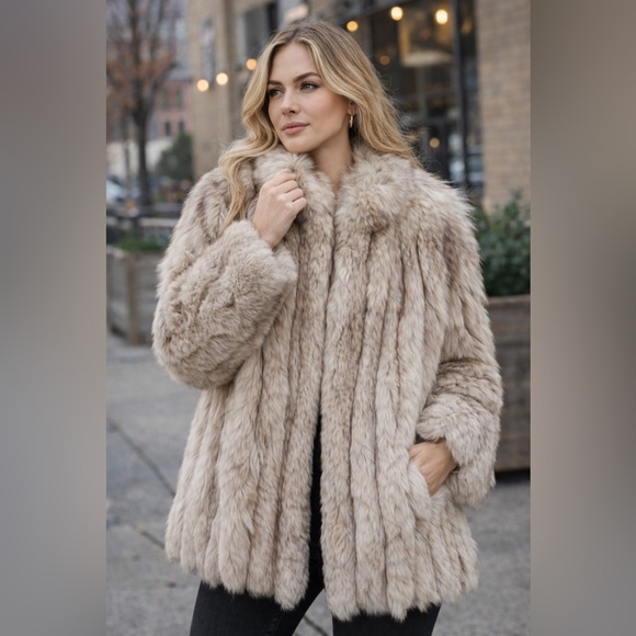 Saga Fox Genuine Norwegian Blue Fox Fur Coat – Luxury Natural Fur—size M - Picture 2 of 16